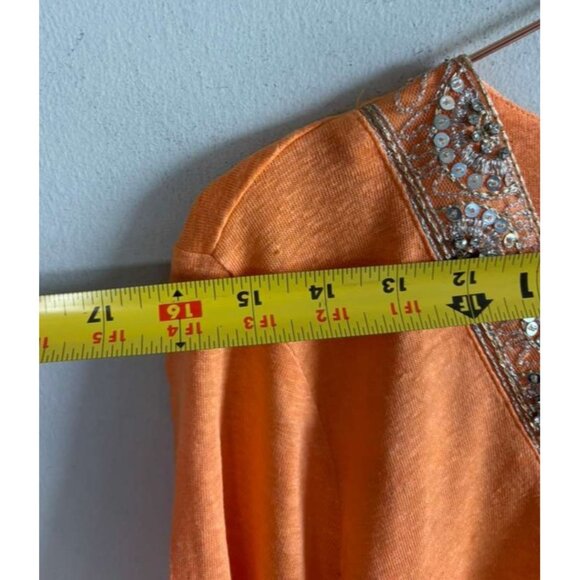 Chico’s Women’s 3/4 Sleeve Linen Beaded Embellished Tunic Top Orange Size L - Picture 7 of 10
